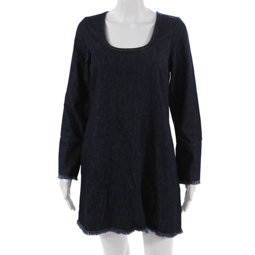 Aligne Women Shift Dress Dark Blue Square Neck Long Sleeve Cotton Size 2